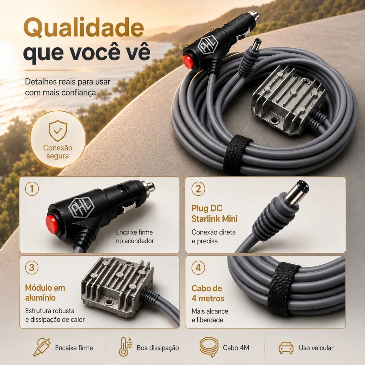 4m Conversor Starlink Mini Entrada 12/24v Saída 30v Veicular