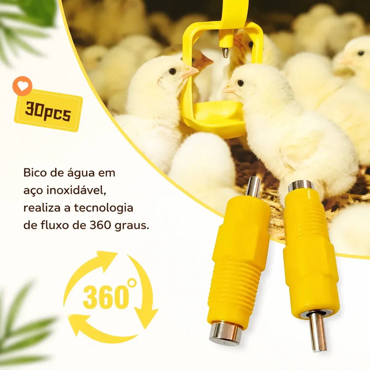 Kit 30 Bebedouro Automatico Aves Galinha Niple Amarelo