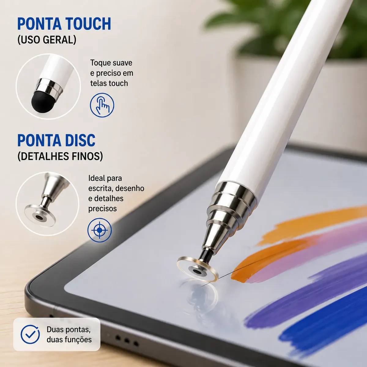 Kit 2 Caneta Touch Screen Stylus 2 Em 1 Ponta Fina Tablet
