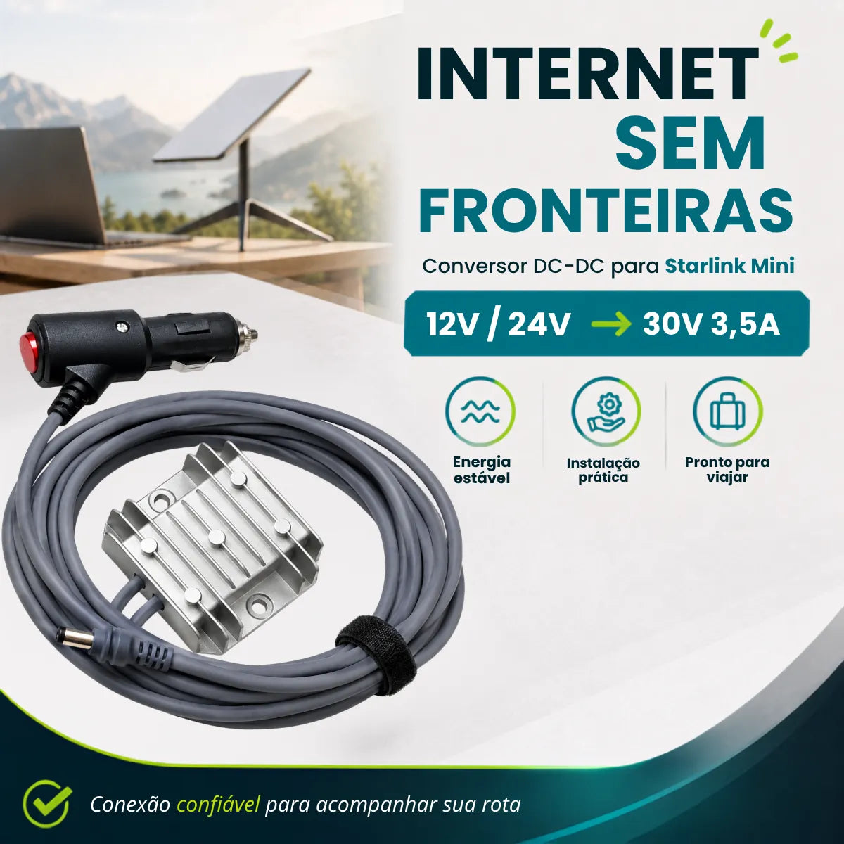4m Conversor Starlink Mini Entrada 12/24v Saída 30v Veicular