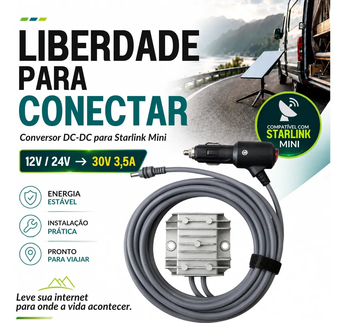 4m Conversor Starlink Mini Entrada 12/24v Saída 30v Veicular