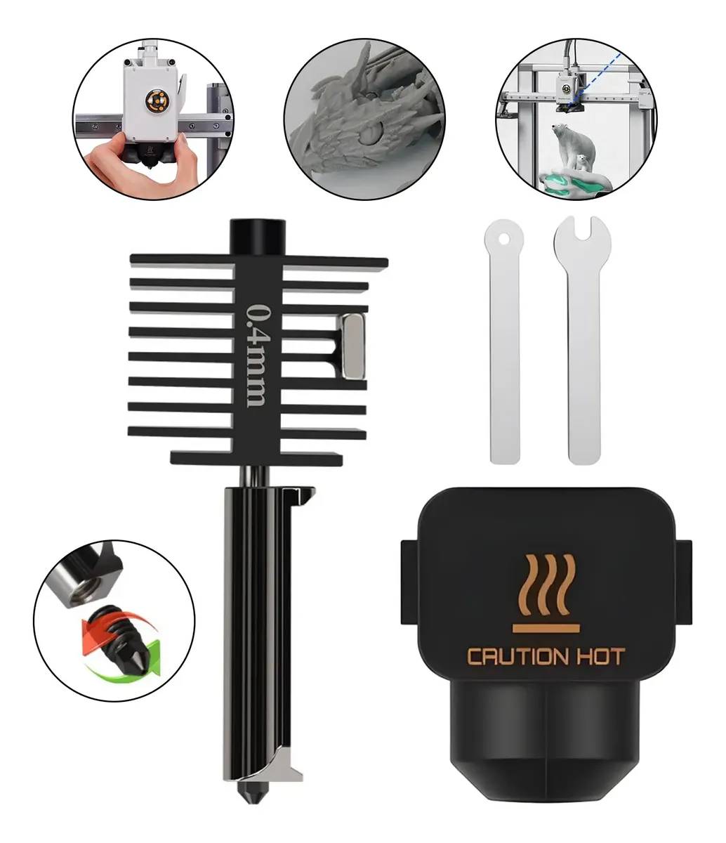 Hotend Com Bico Nozzle Aço Endurecido 0,4mm P/ A1 / A1 Mini