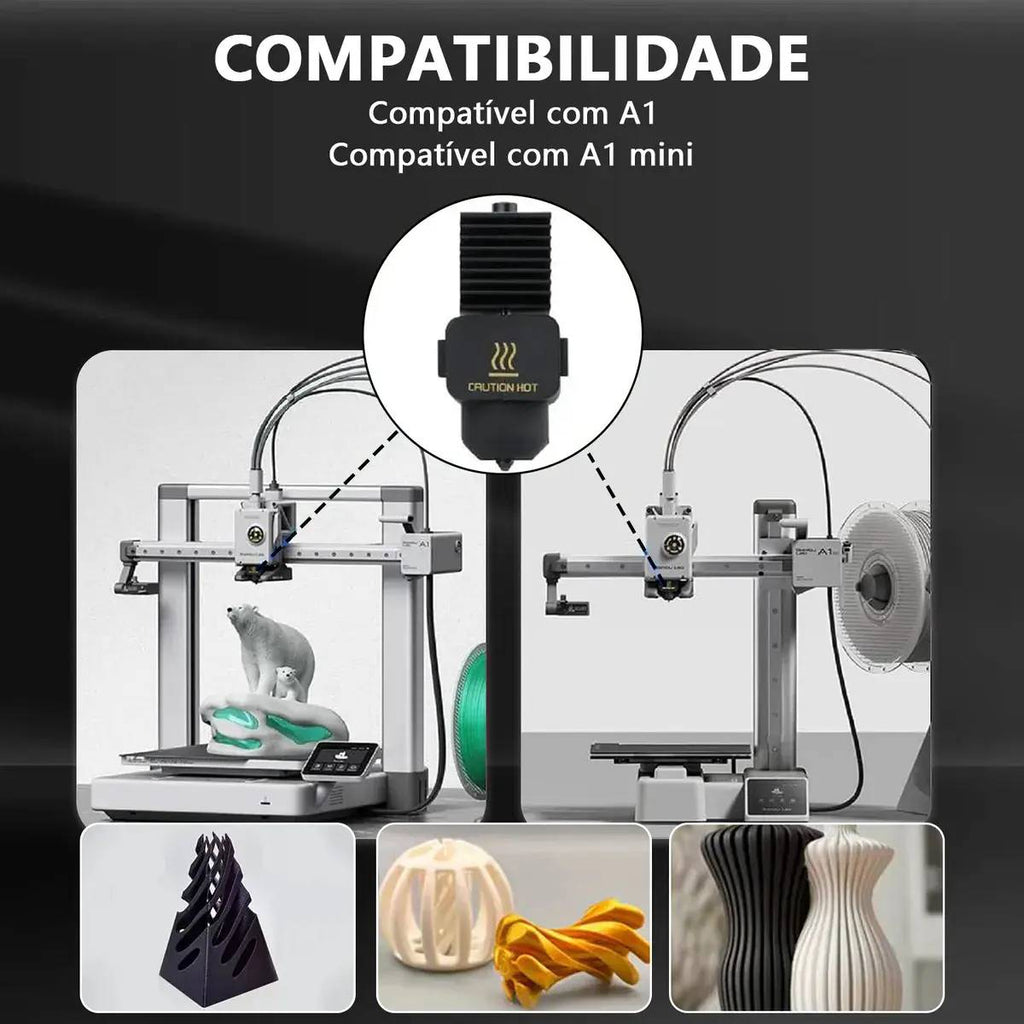 Hotend Com Bico Nozzle Aço Endurecido 0,4mm P/ A1 / A1 Mini
