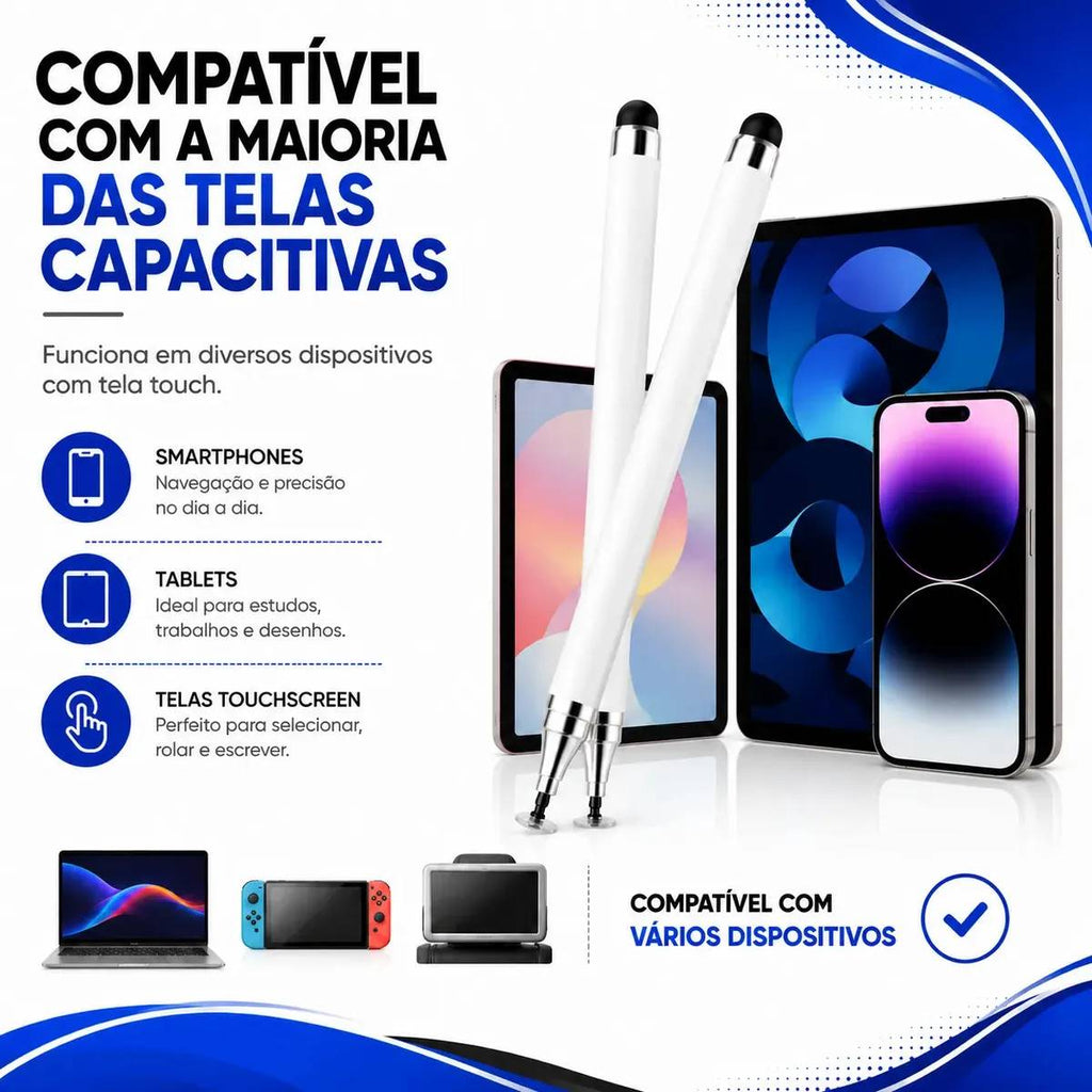 Kit 2 Caneta Touch Screen Stylus 2 Em 1 Ponta Fina Tablet