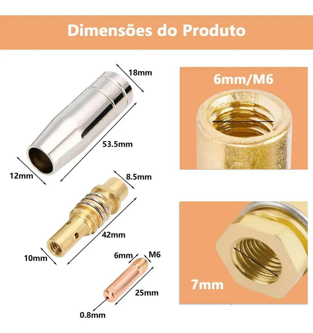 Mig 15ak Bico 0,8mm Difusor Bocal P/ Tocha Solda Com Sem Gás