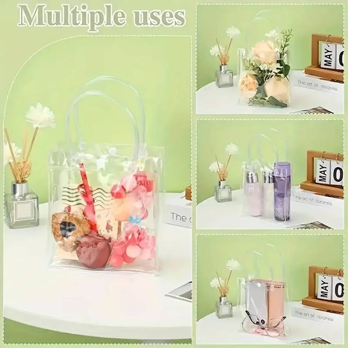 50 Sacolinhas Pvc Transparente Sacola Presente 16x15x7cm