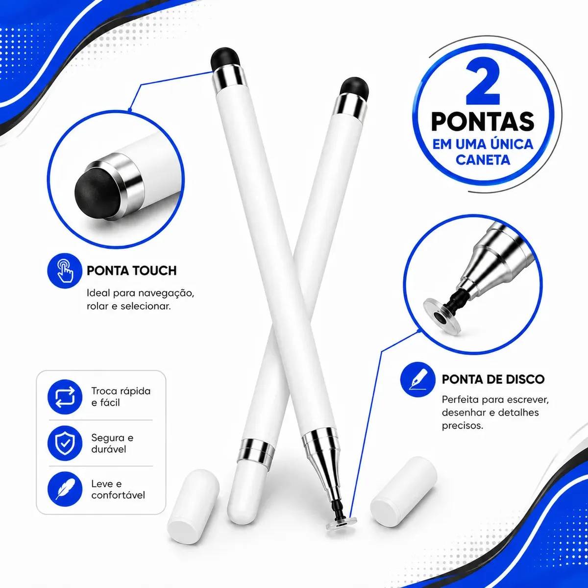 Kit 2 Caneta Touch Screen Stylus 2 Em 1 Ponta Fina Tablet