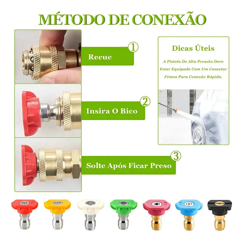 Kit 7 Bicos Engate Rápido Lavadora Alta Pressão Para Máquina