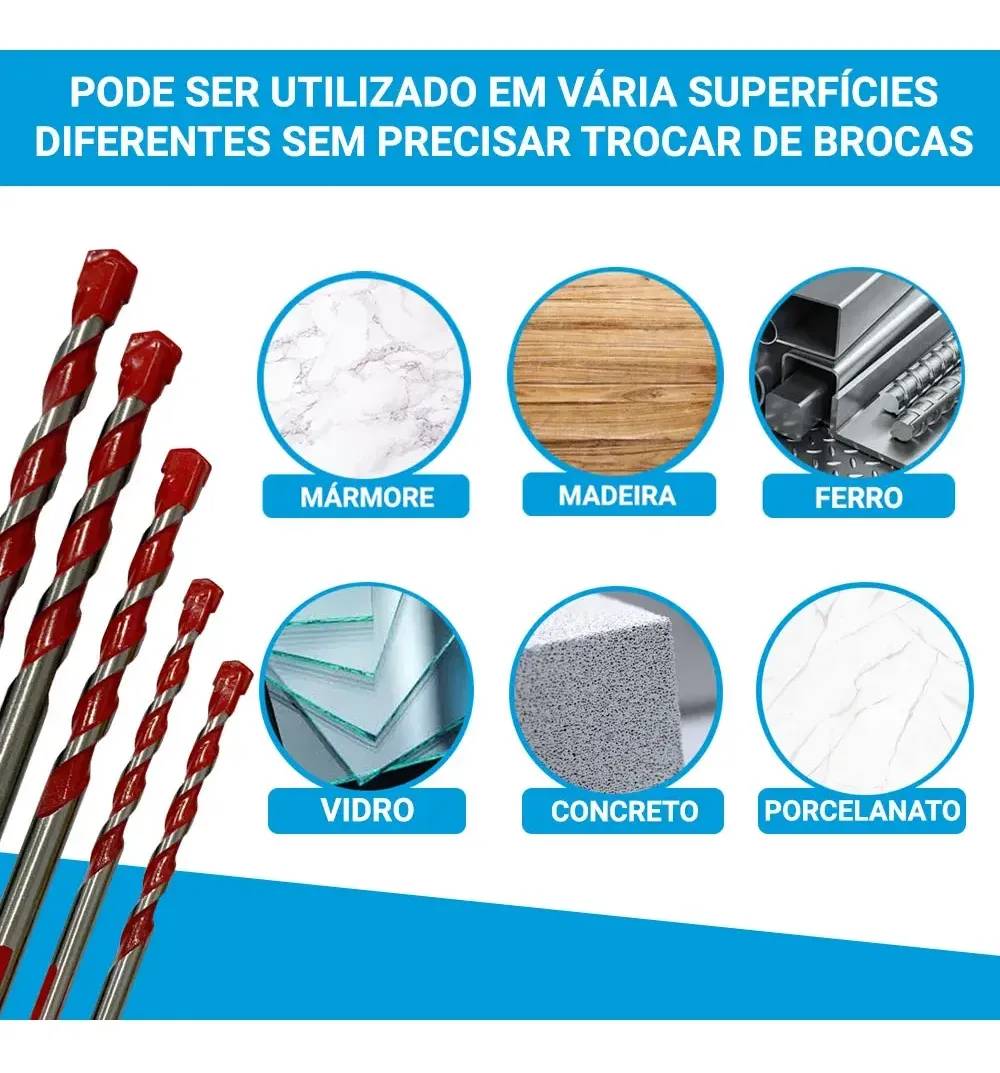 Ki 5 Broca Fura Tudo Multimaterial Diamantada 6mm Á 12mm Aço