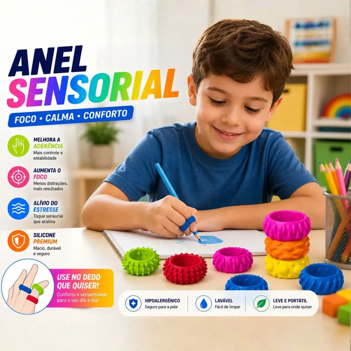 Anéis Sensoriais Fidget Toys Klt Para Crianças Com Autismo