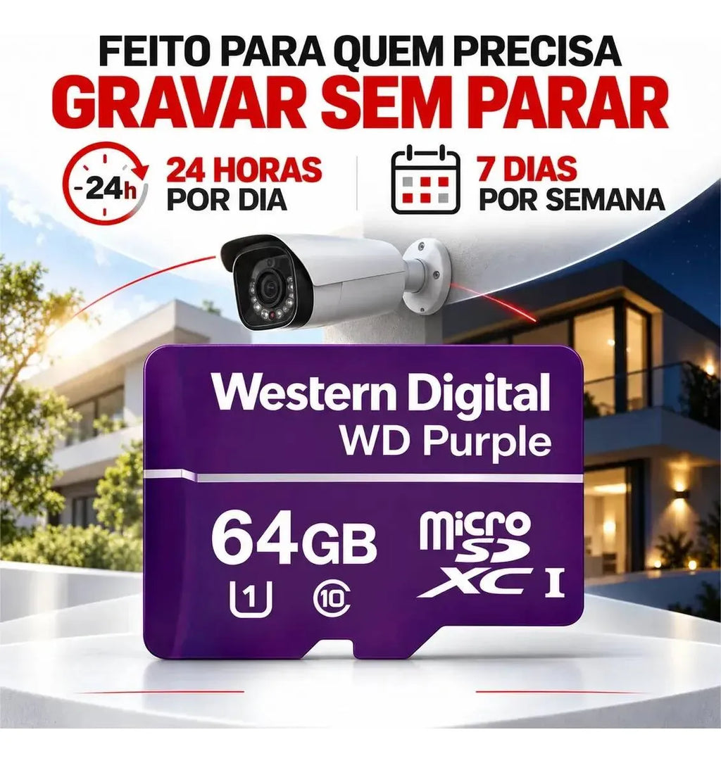 Cartão De Memória Wd Purple Micro Digital 64gb 32tbw