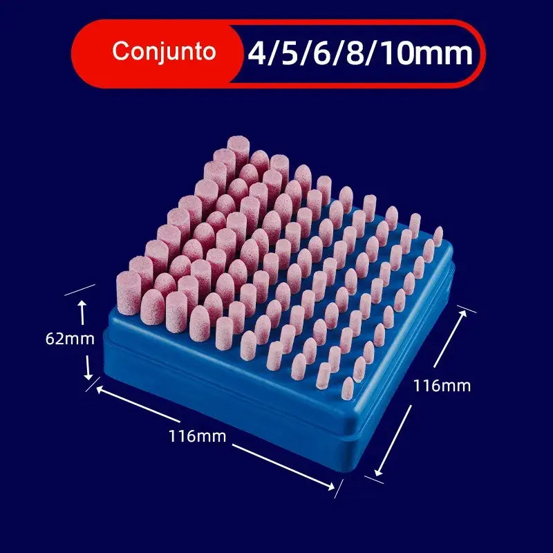100 Pçs Ponta Montada Rebolo Abrasivo 3mm Rosa Para Retífica