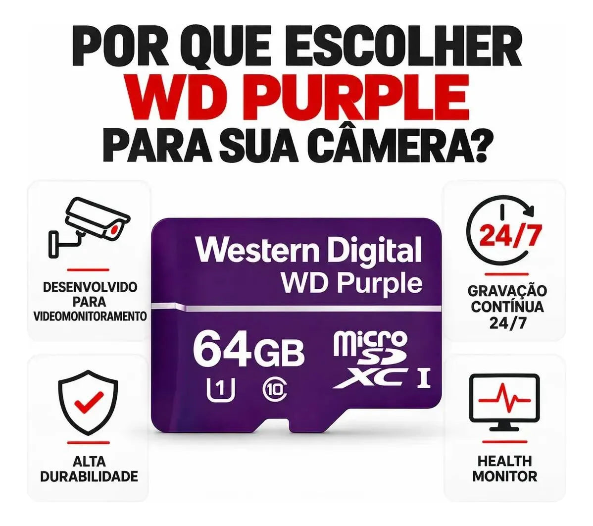 Cartão De Memória Wd Purple Micro Digital 64gb 32tbw