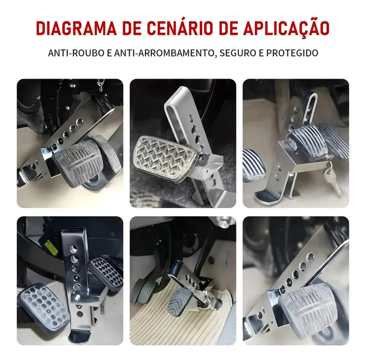 Trava Anti Furto Segurança Freio Embreagem Veículo Aço Pedal