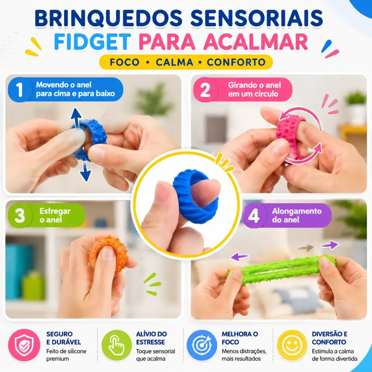Anéis Sensoriais Fidget Toys Klt Para Crianças Com Autismo