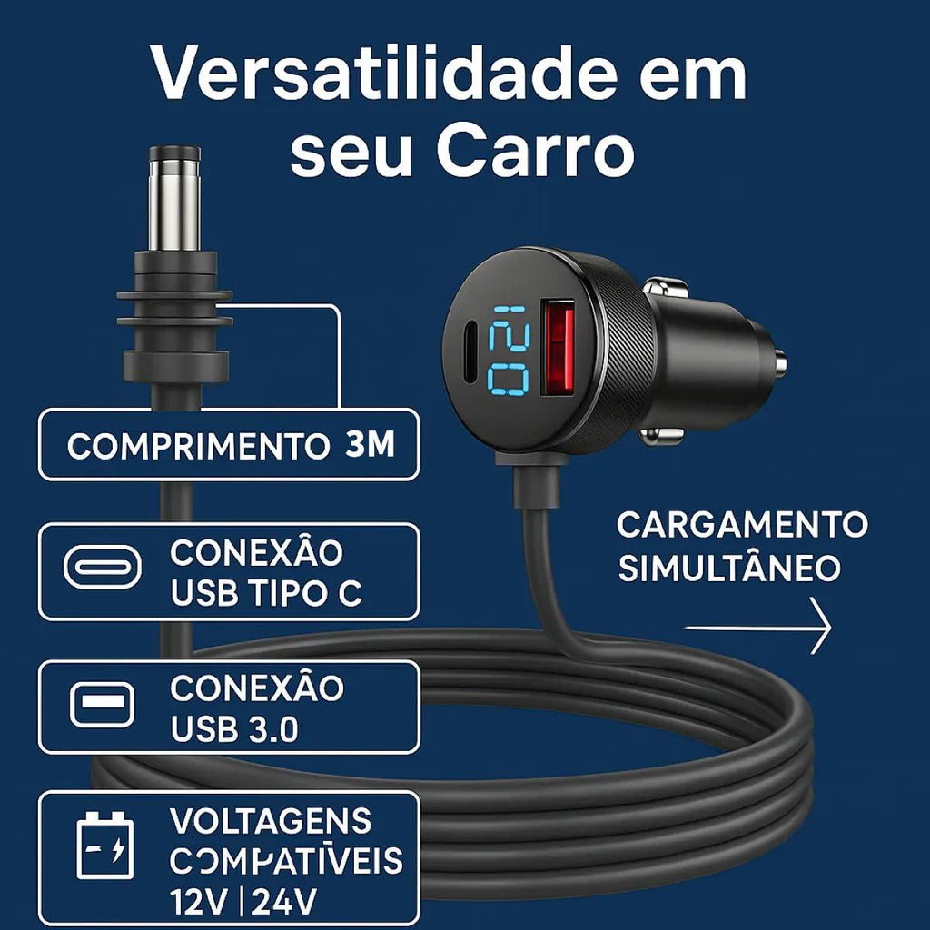 Cabo De Carregamento Veicular 3 Em 1 3m À Prova D'água 12/24v