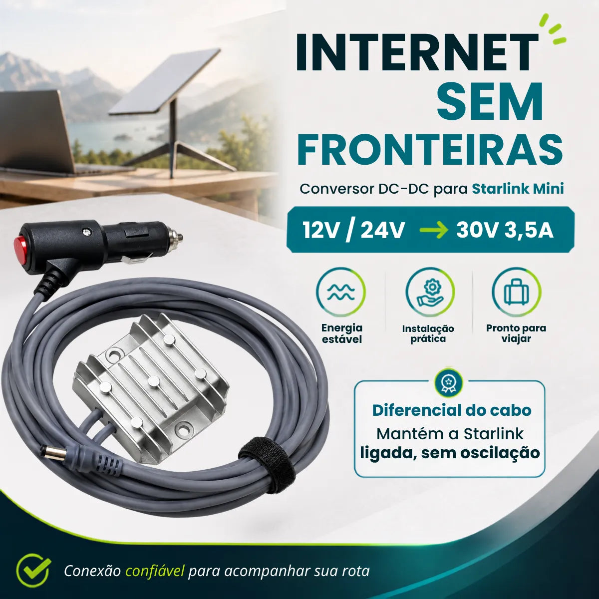 4m Conversor Starlink Mini Entrada 12/24v Saída 30v Veicular