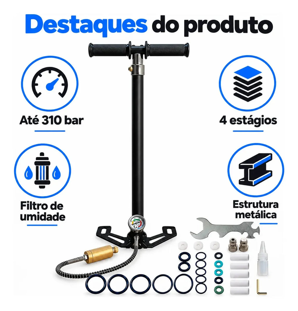 Bomba Manual Pcp 4 Estágios Alta Pressão 6000psi Portátil