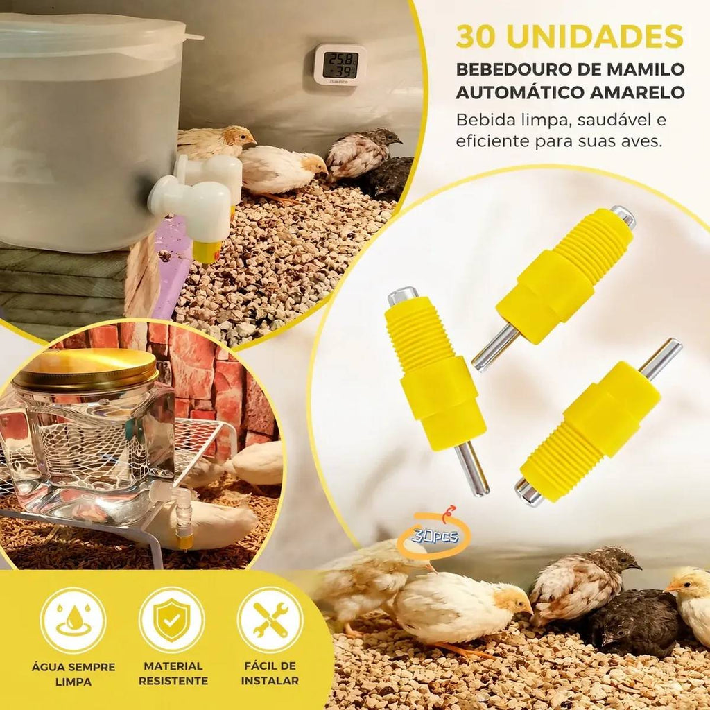 10 Unid Bebedouro Automático Tipo Niple Amarelo Para Aves