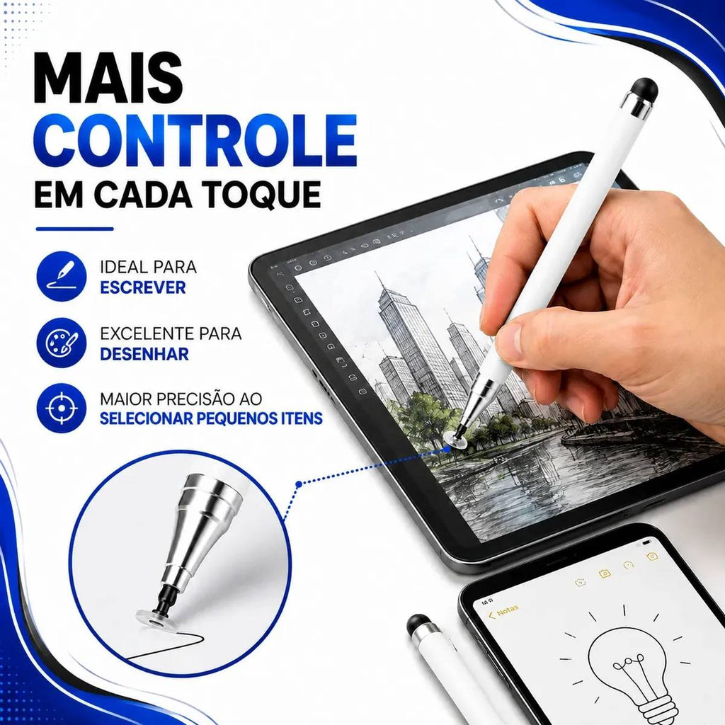 Kit 2 Caneta Touch Screen Stylus 2 Em 1 Ponta Fina Tablet
