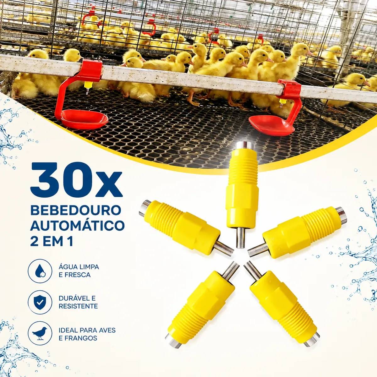 Kit 30 Bebedouro Automatico Aves Galinha Niple Amarelo