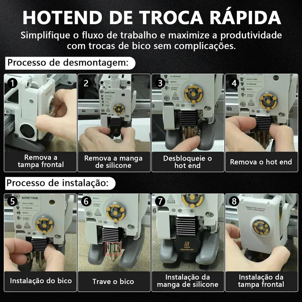 Hotend Com Bico Nozzle Aço Endurecido 0,4mm P/ A1 / A1 Mini