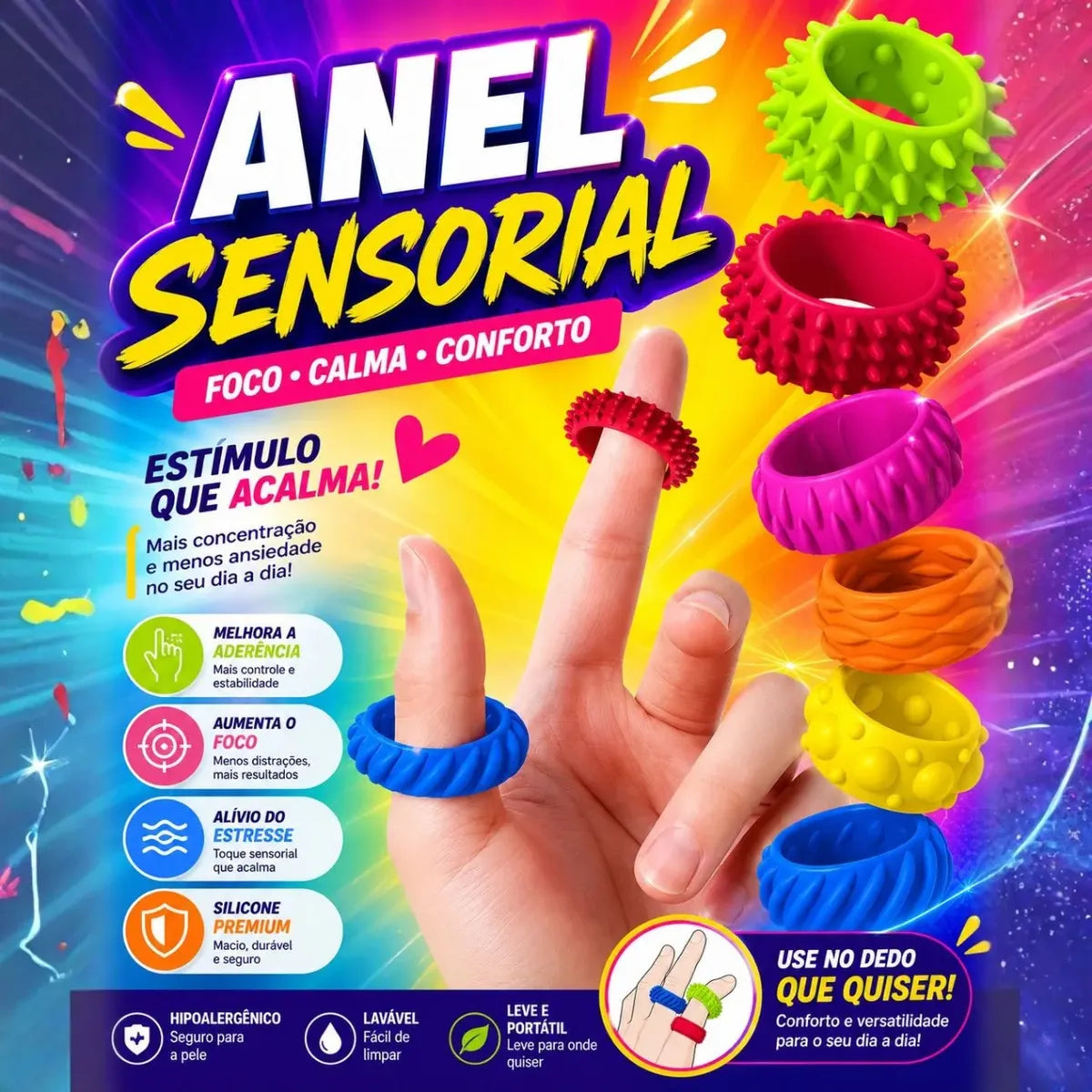 Anéis Sensoriais Fidget Toys Klt Para Crianças Com Autismo