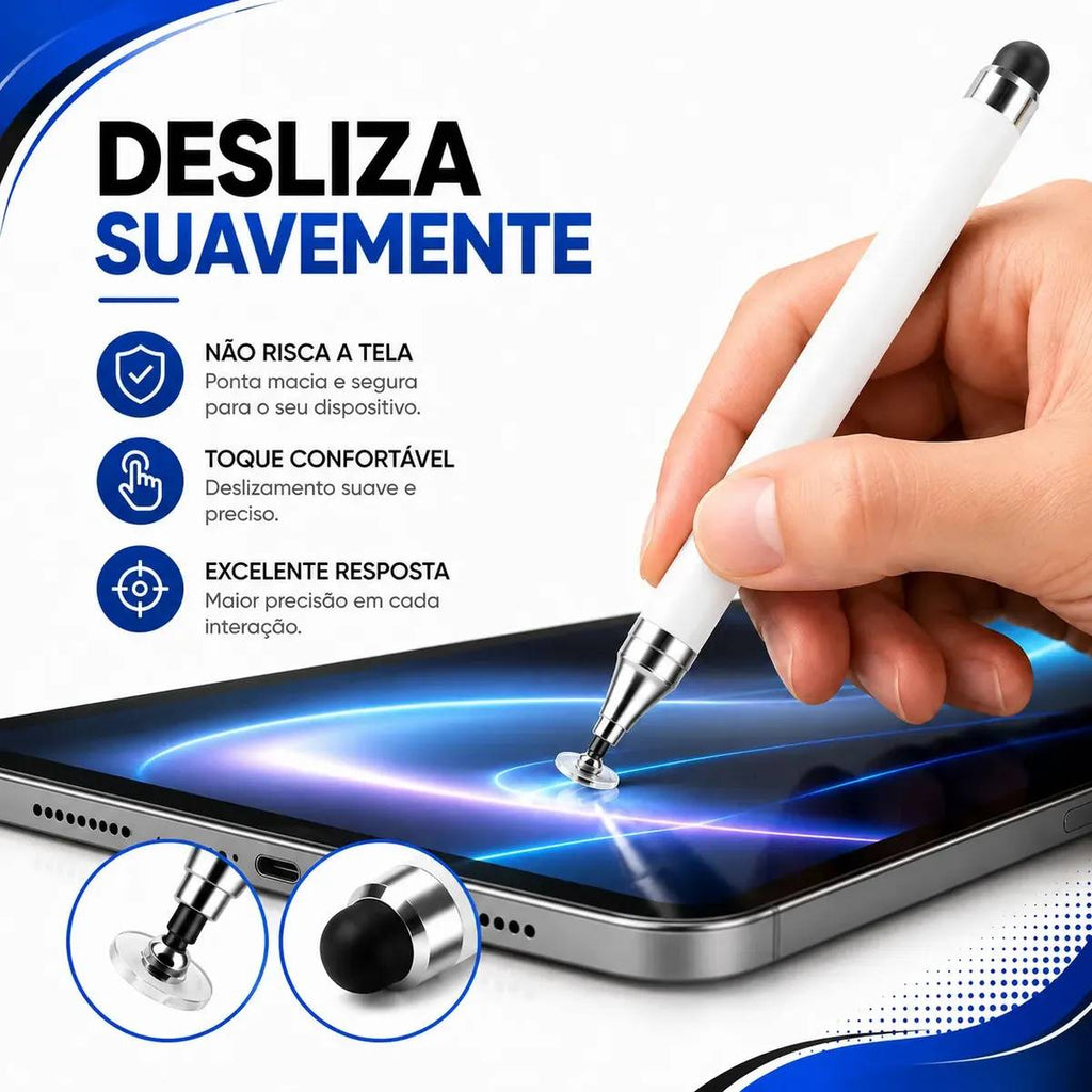 Kit 2 Caneta Touch Screen Stylus 2 Em 1 Ponta Fina Tablet