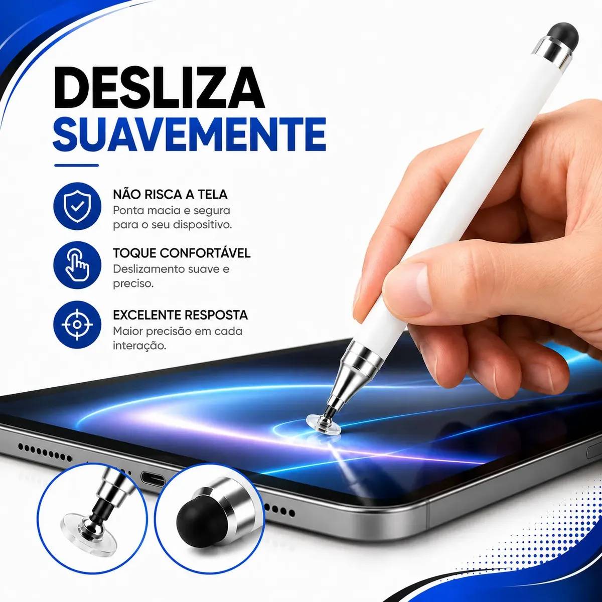 Kit 2 Caneta Touch Screen Stylus 2 Em 1 Ponta Fina Tablet