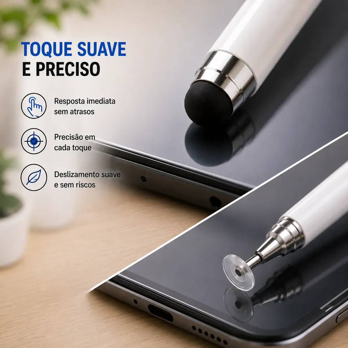 Kit 2 Caneta Touch Screen Stylus 2 Em 1 Ponta Fina Tablet