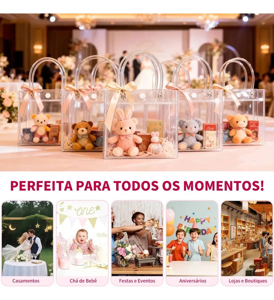Kit 30 Unidades Reutilize Sacos De Presente Plástico Pvc