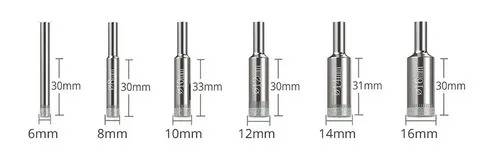 6 Brocas Serra Copo Diamantada 6-16mm Para Porcelanato Vidro