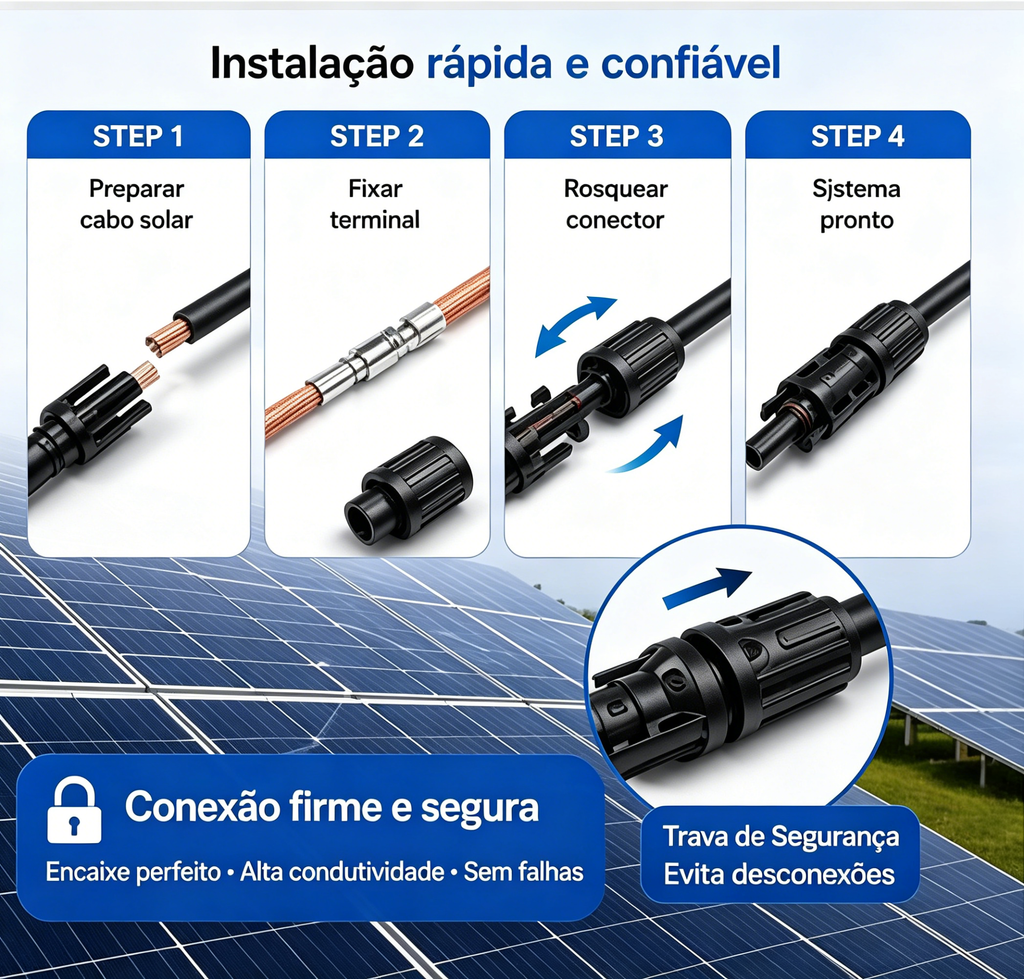 Conector Mc4 Para Painel Solar Fotovoltaico 10 Pares