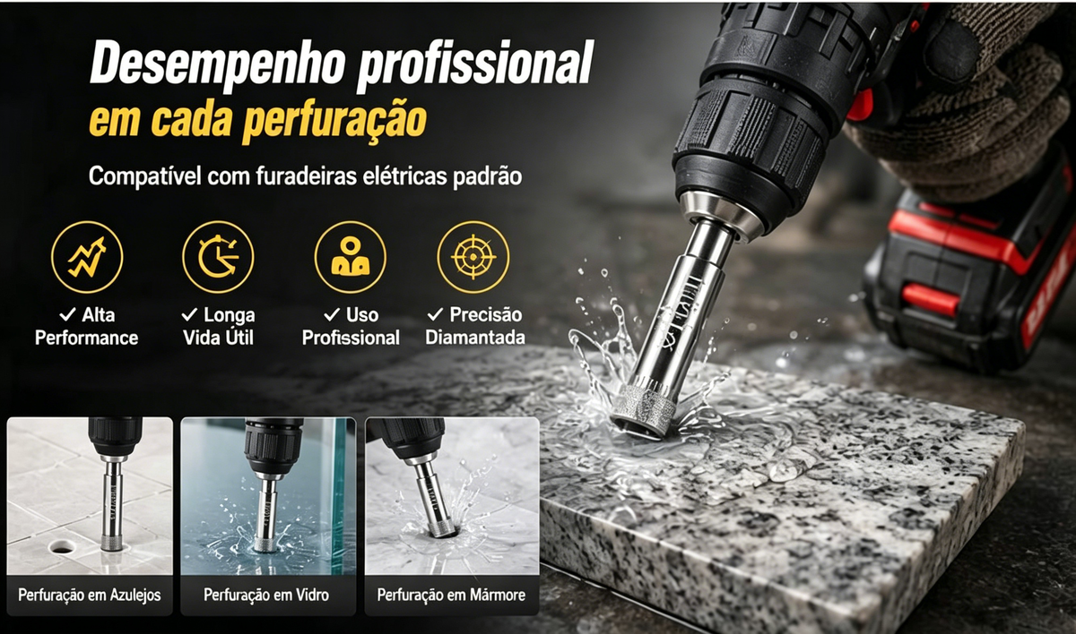 6 Brocas Serra Copo Diamantada 6-16mm Para Porcelanato Vidro