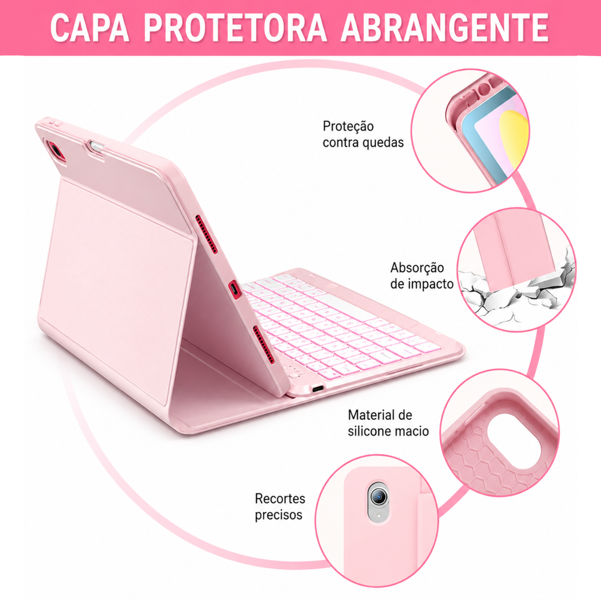 Capa + Mouse + Teclado + Caneta Para Ipad 10''/11'' Geração