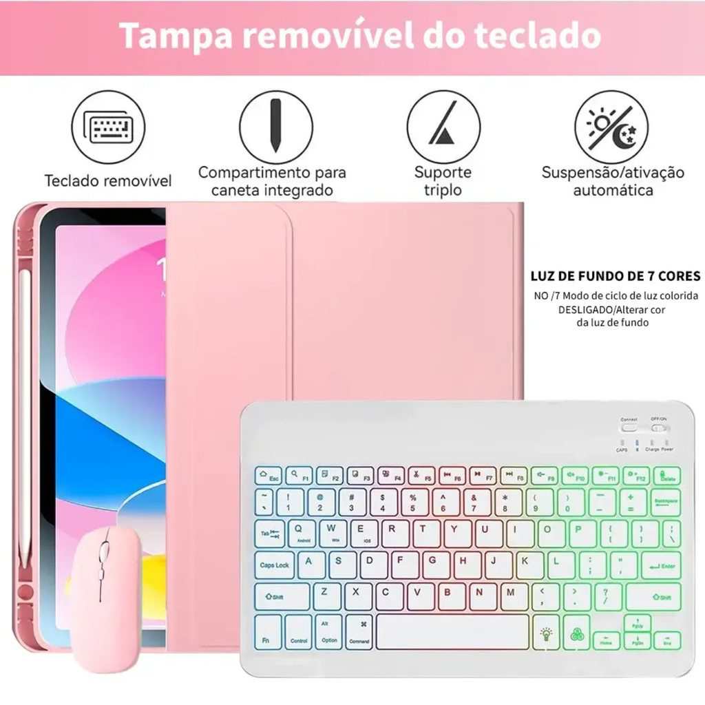 Capa + Mouse + Teclado + Caneta Para Ipad 10''/11'' Geração