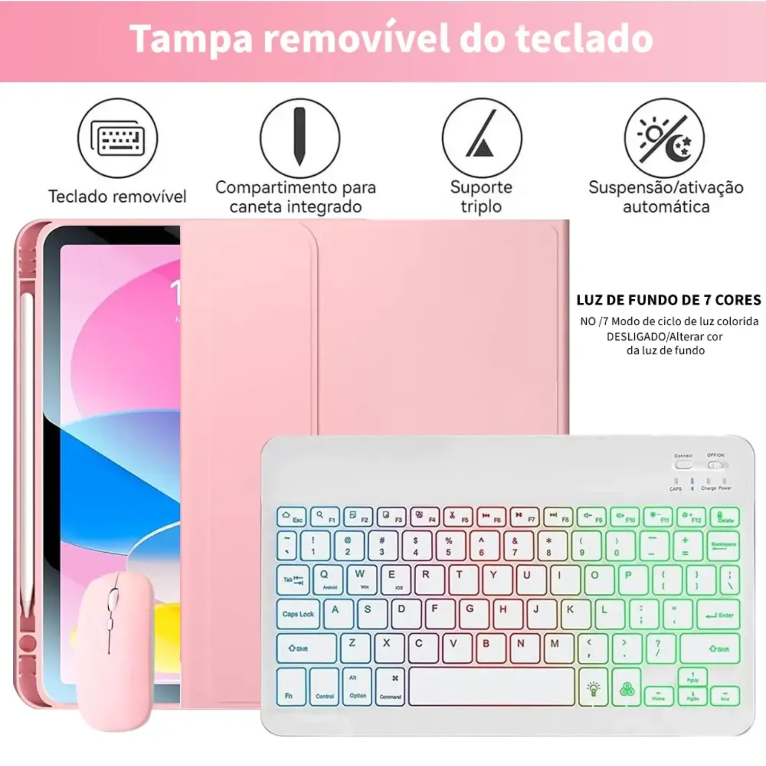 Capa + Mouse + Teclado + Caneta Para Ipad 10''/11'' Geração