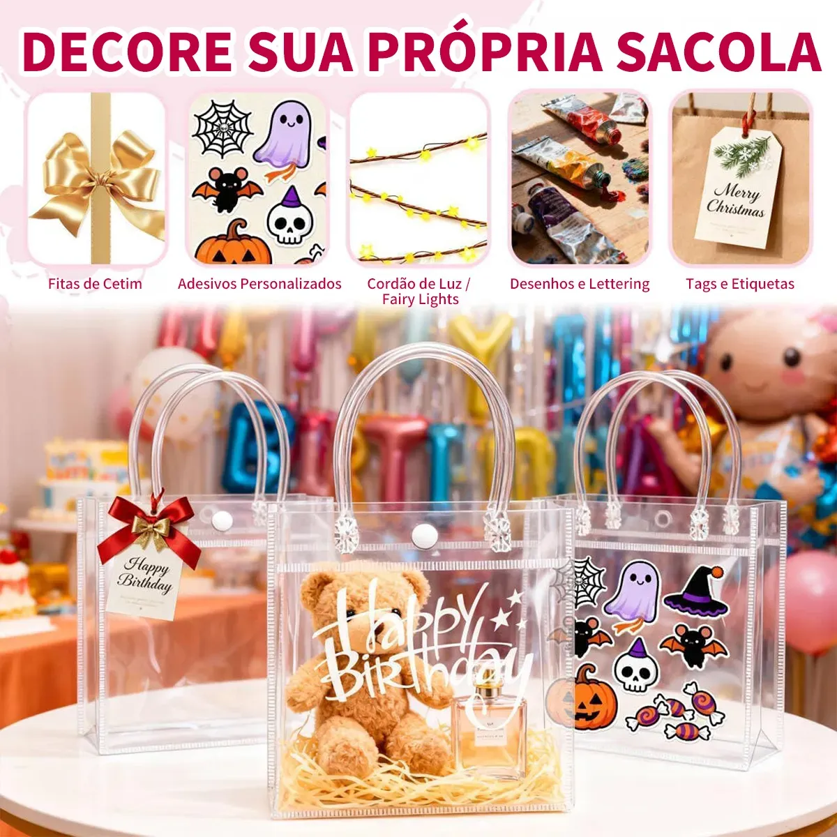 20 Un Sacos De Presente Pvc Reutilizáveis Com Alça 20*20*8