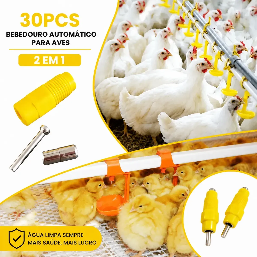 30 Unid Bebedouro Automático Tipo Niple Amarelo Para Aves