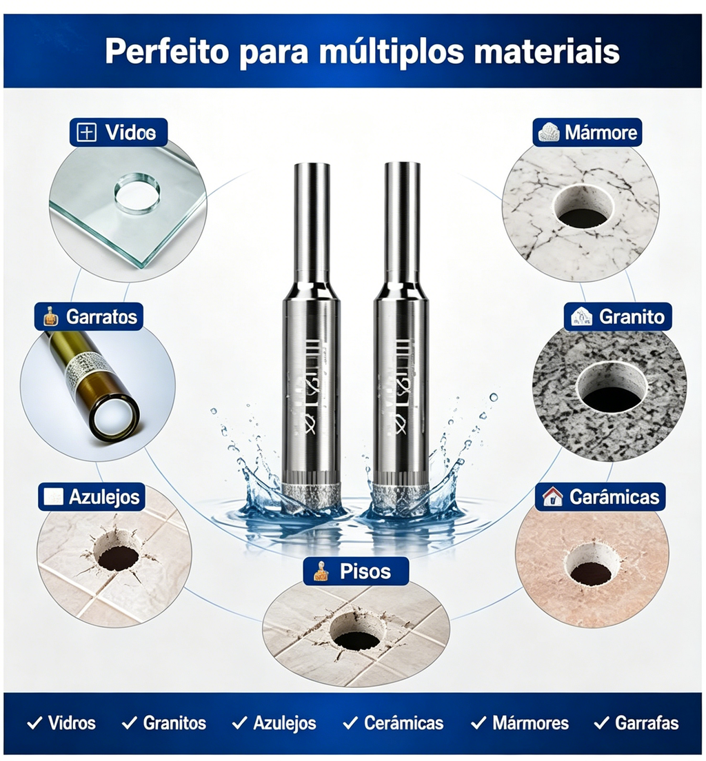 6 Brocas Serra Copo Diamantada 6-16mm Para Porcelanato Vidro