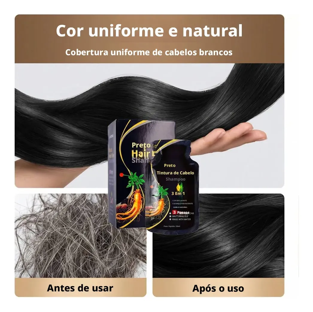 Shampoo Tintura Cobre Cabelos Brancos 1 Lavagem 30ml